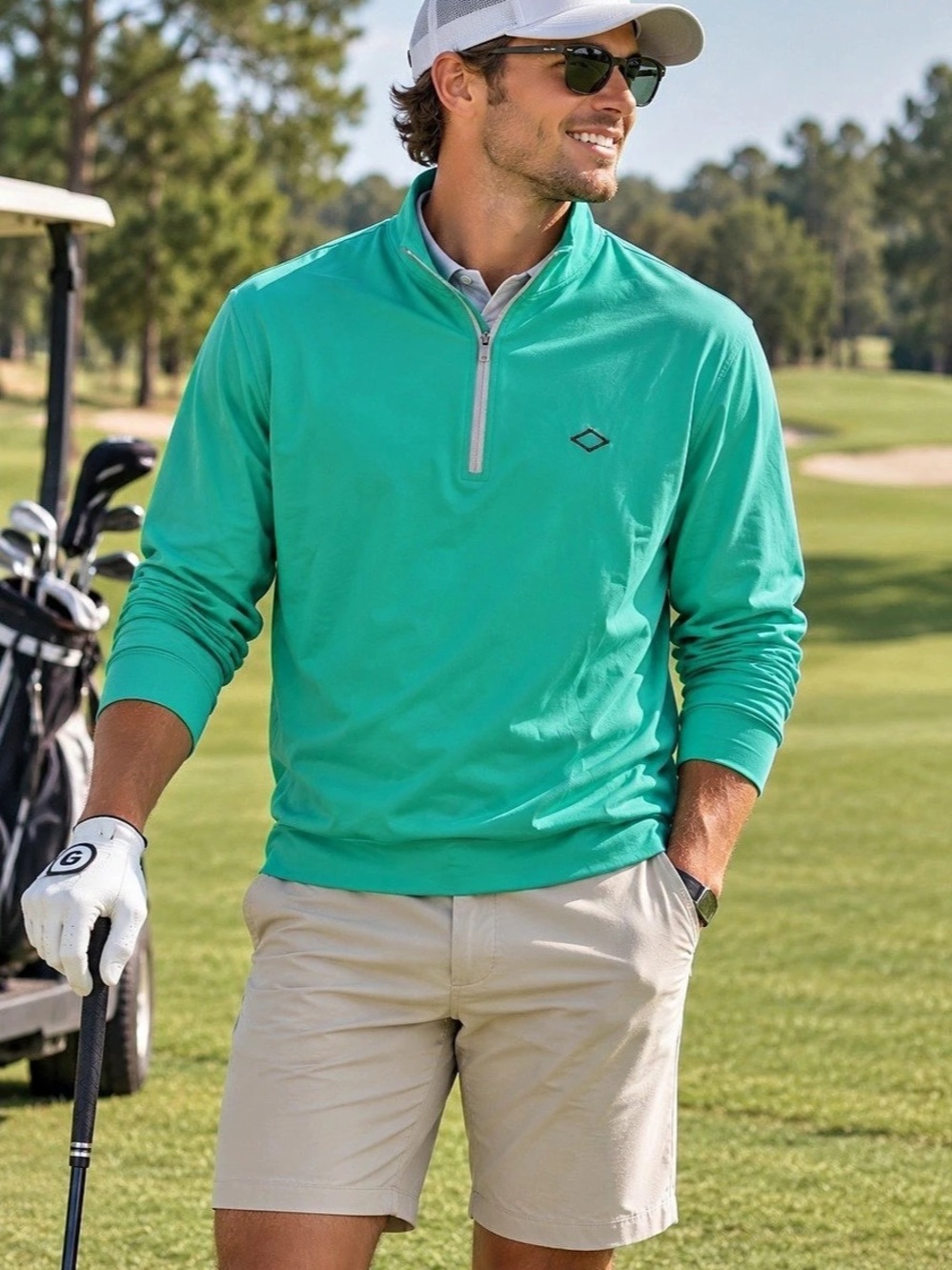 Peter Millar Crown Comfort Interlock Quarter-Zip Pullover Green Medium